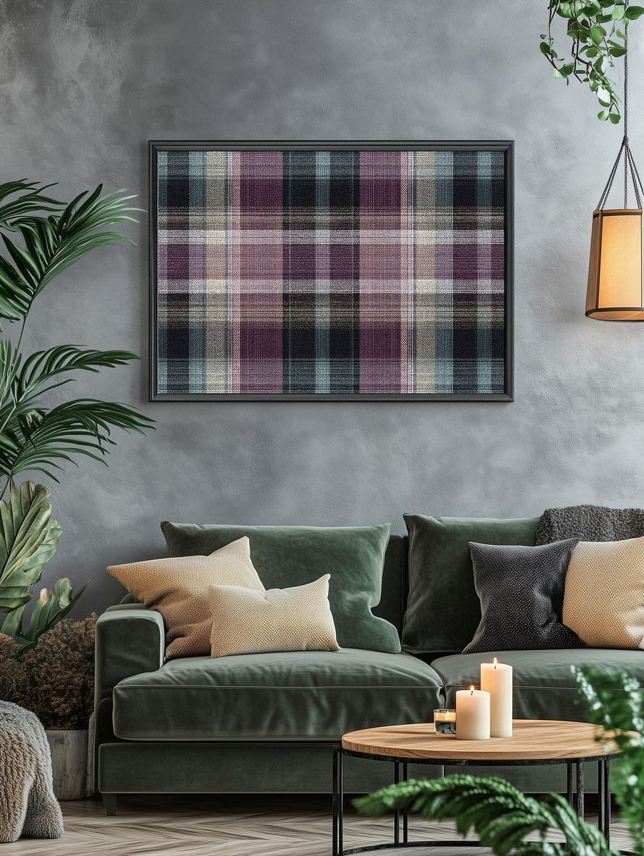 Plum Tartan Plaid Print. — room view 4