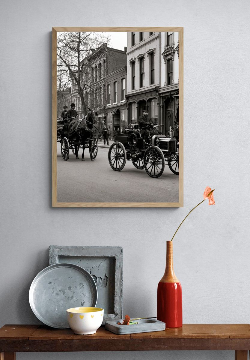 Vintage Horse Carriage Street Scene Poster. — room view 3