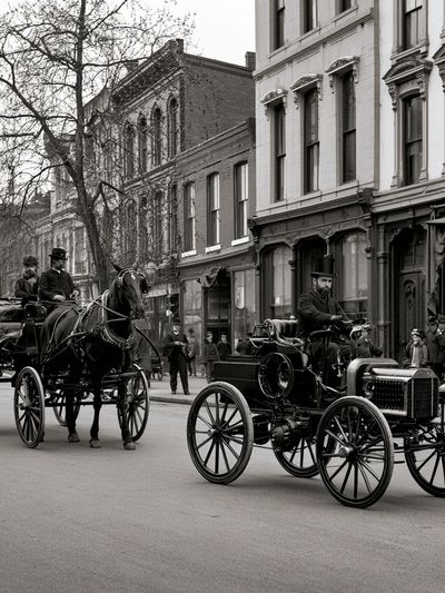 Vintage Horse Carriage Street Scene Poster.