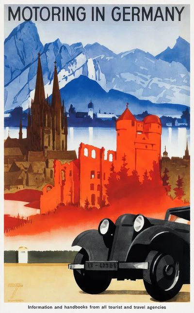 Motoring in Germany Vintage Travel Poster. poster
