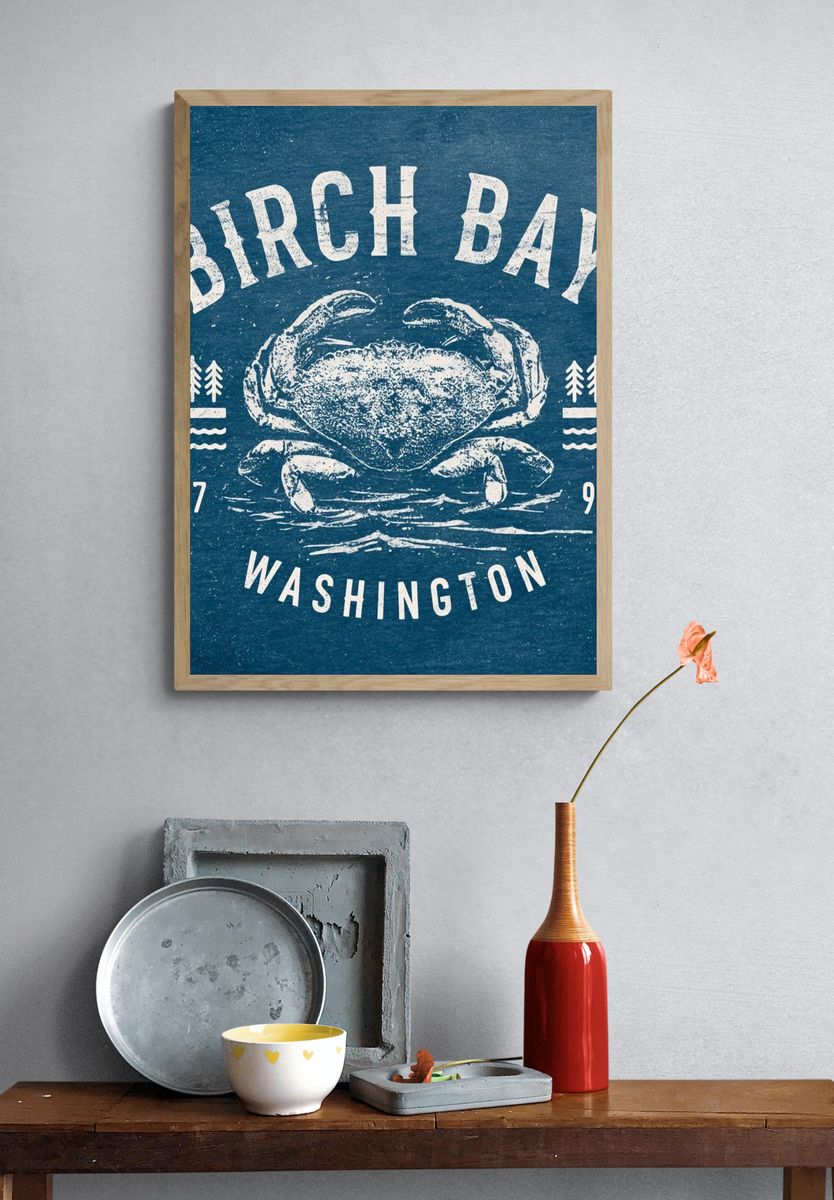 Birch Bay Crab Vintage Poster. — room view 3