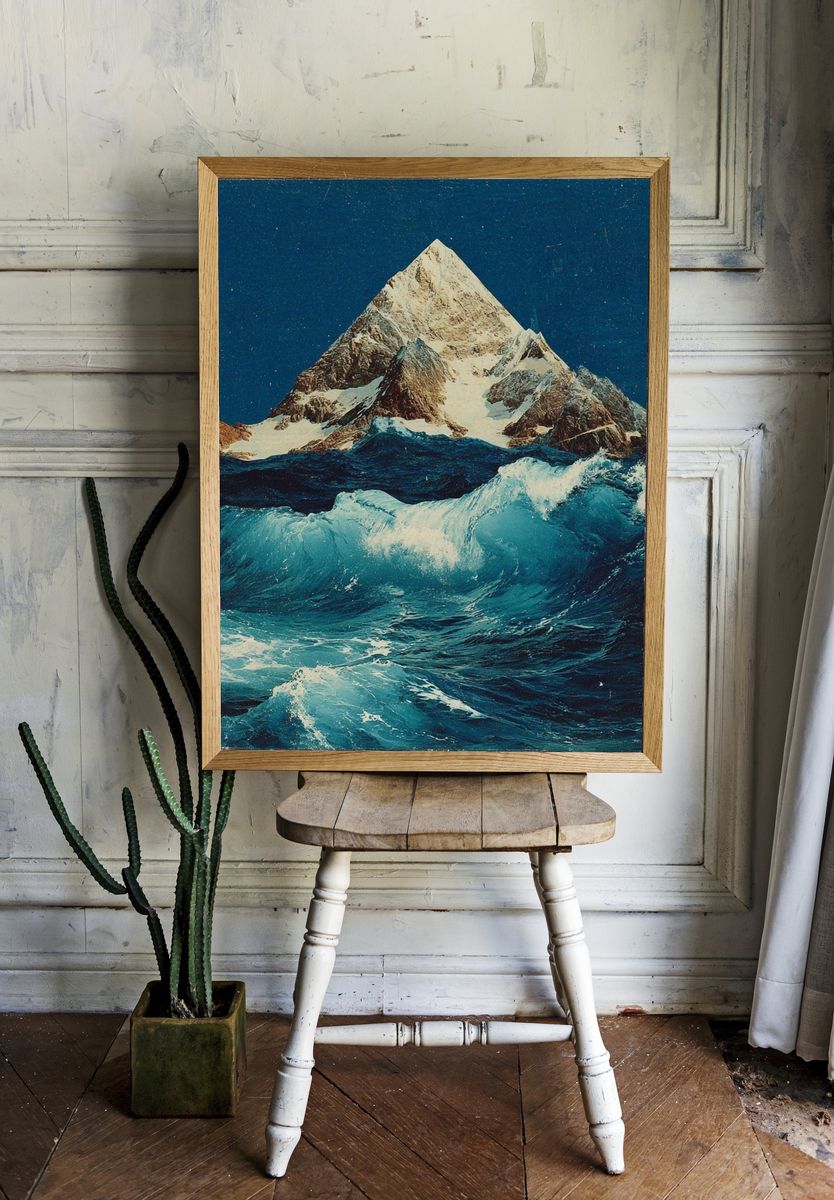 Ocean Mountain Vintage Print room preview