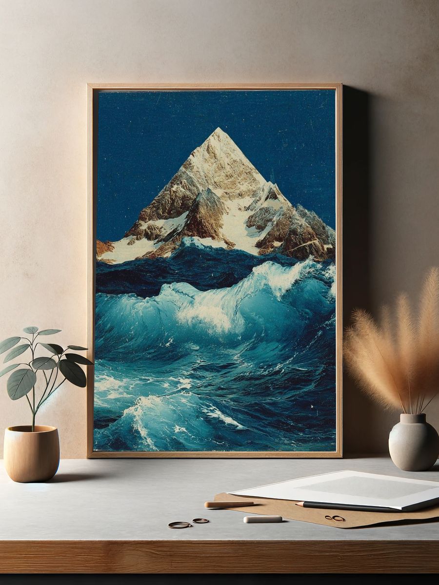Ocean Mountain Vintage Print. — room view 2