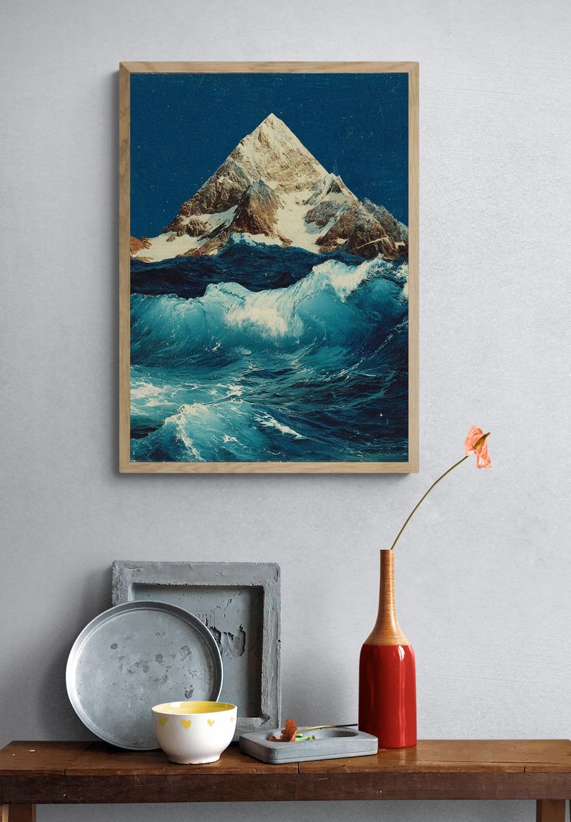 Ocean Mountain Vintage Print. — room view 3
