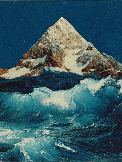 Ocean Mountain Vintage Print