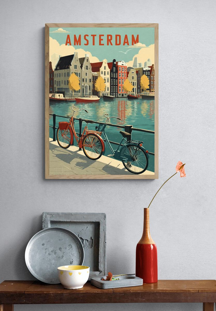 Amsterdam Canal Bikes Vintage Poster. — room view 3