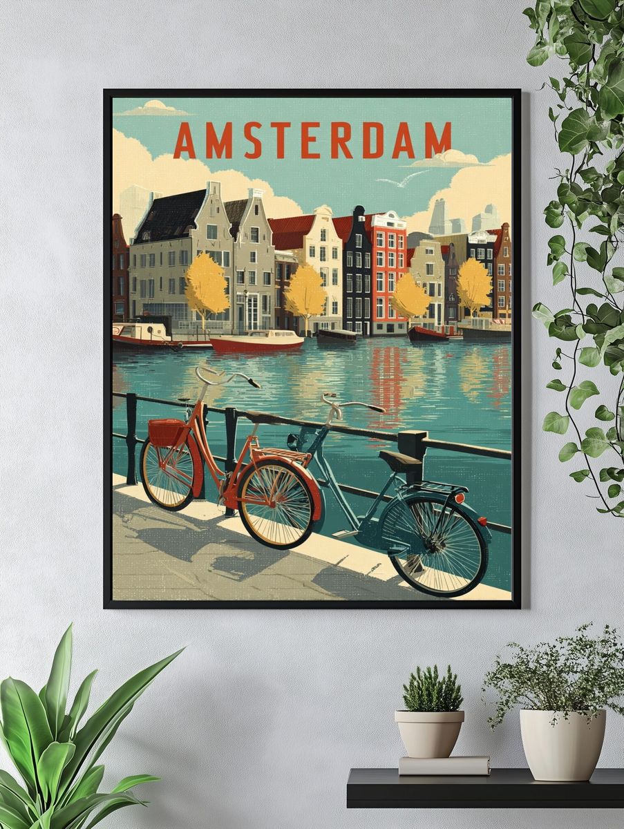 Amsterdam Canal Bikes Vintage Poster. — room view 4