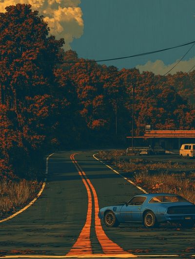 Retro Roadside Drive Poster.