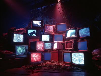 Neon CRT TV Stack Retro Print.