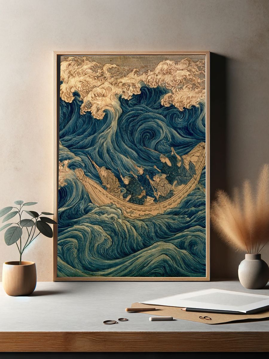 Great Wave Voyage Vintage Print. — room view 2