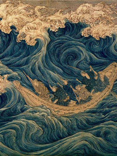 Great Wave Voyage Vintage Print.