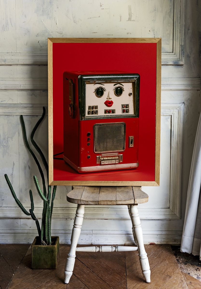 Red Retro Robot Radio Poster. room preview