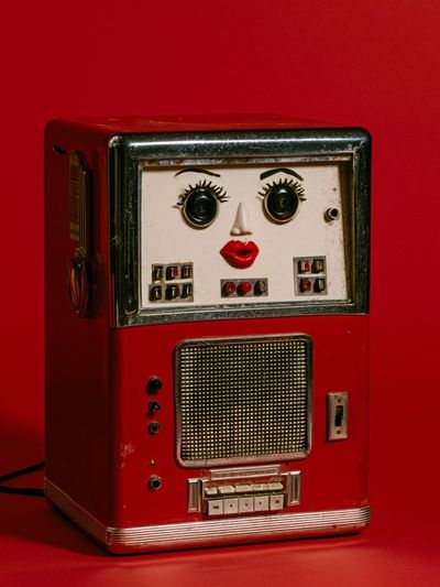 Red Retro Robot Radio Poster.