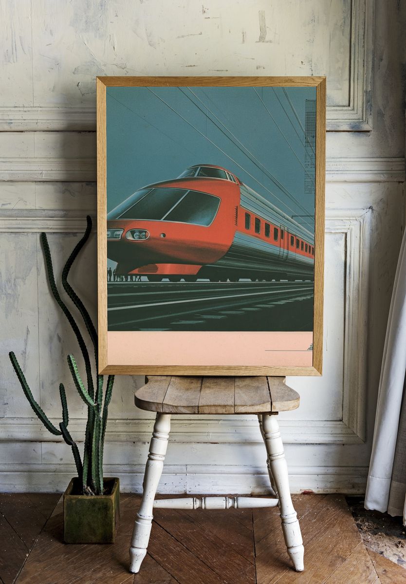 Futuristic Train Vintage Poster. room preview