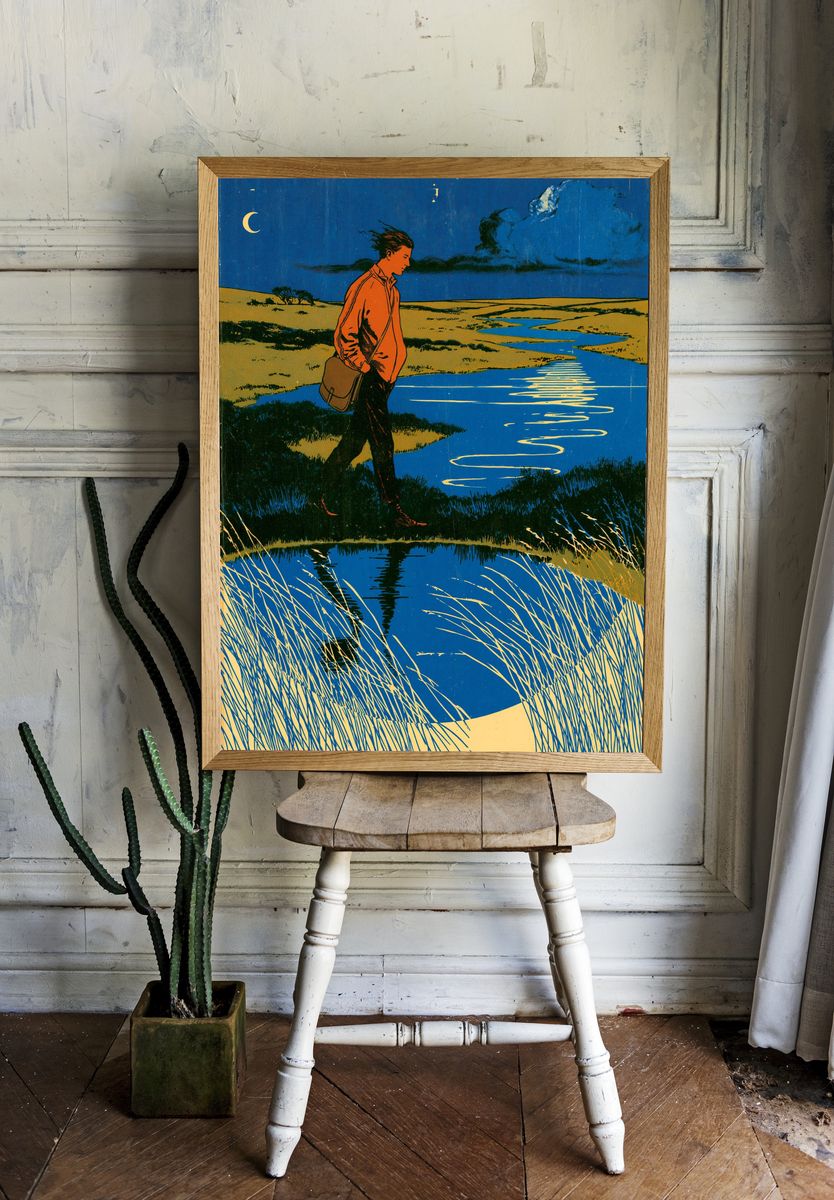 Solitary Walker Landscape Vintage Print. — room view 1
