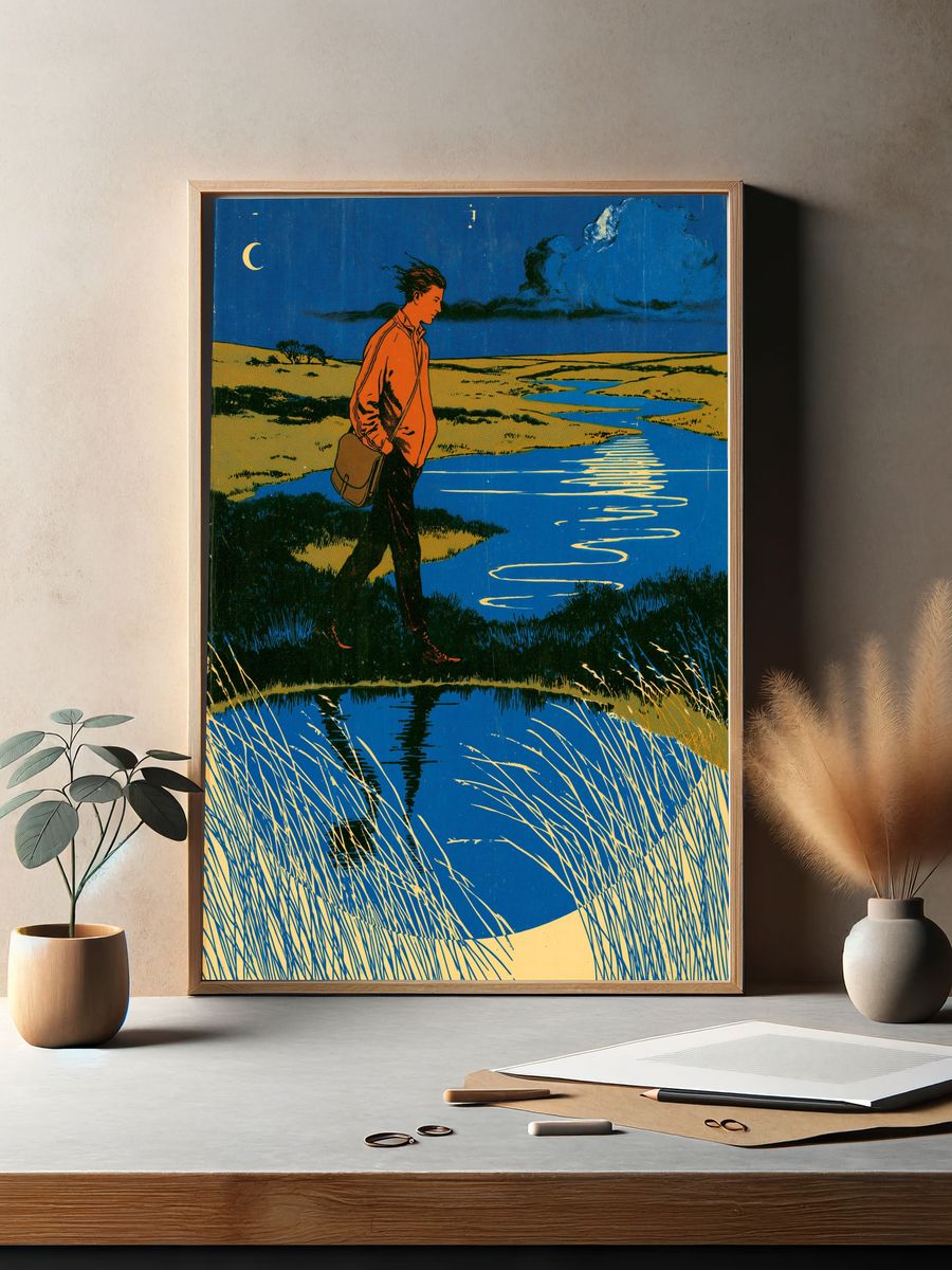 Solitary Walker Landscape Vintage Print. — room view 2