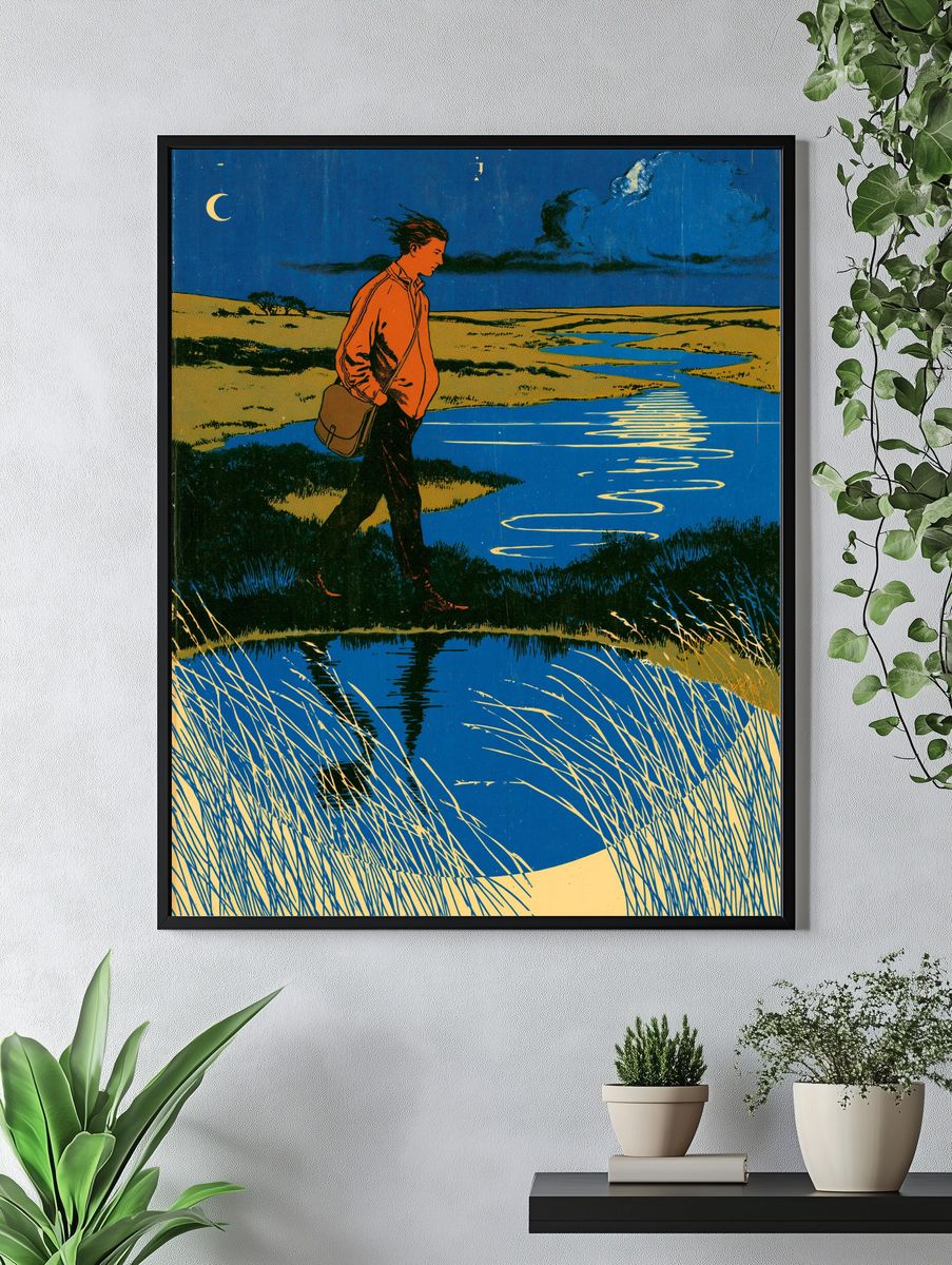 Solitary Walker Landscape Vintage Print. — room view 4