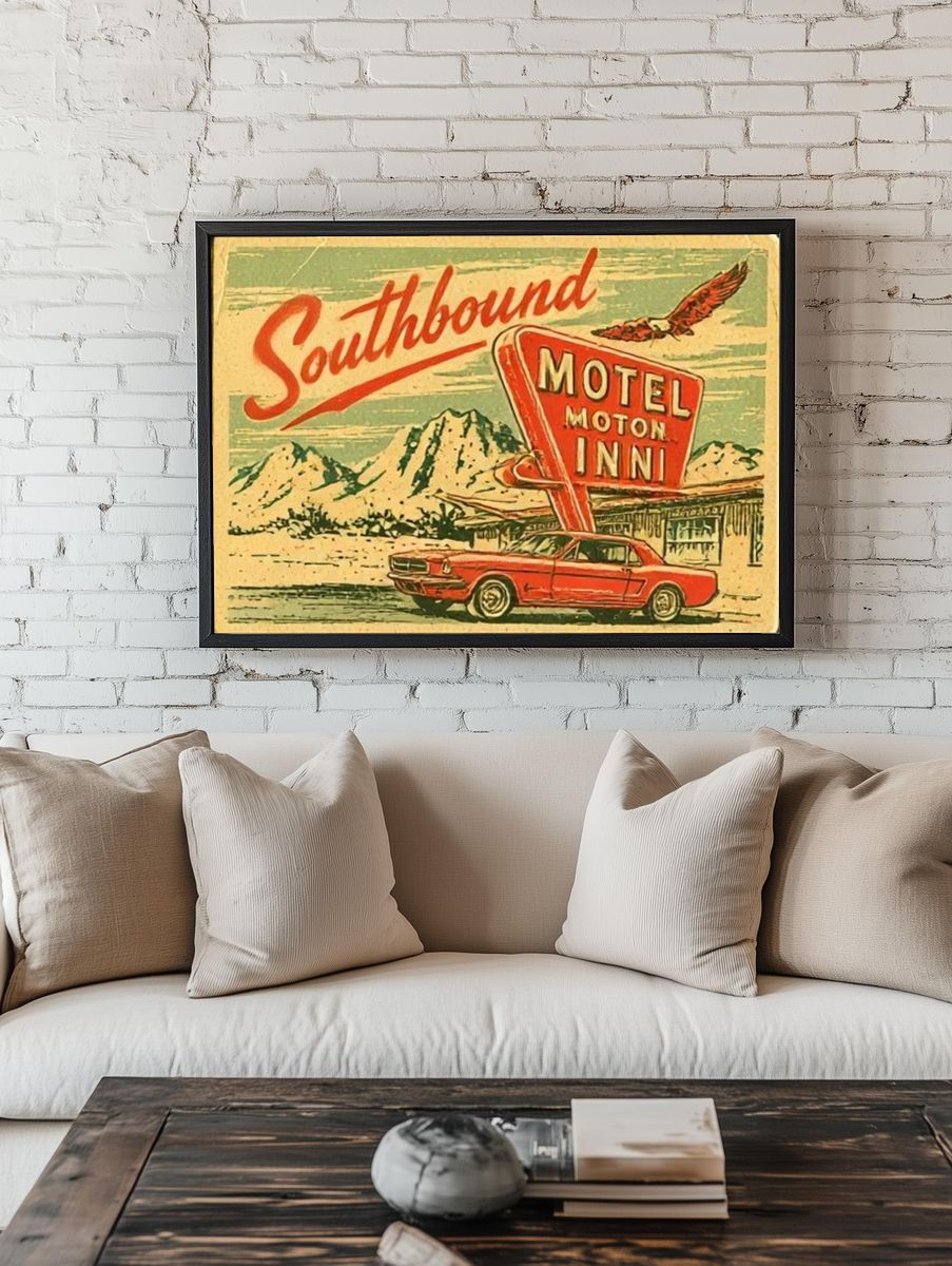 Southbound Motel Retro Travel Poster. room preview