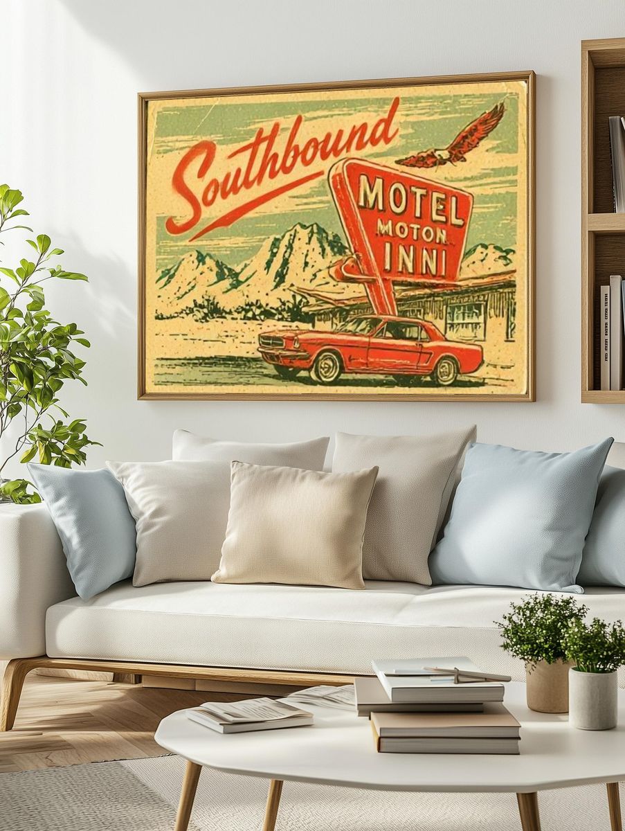 Southbound Motel Retro Travel Poster. — room view 2
