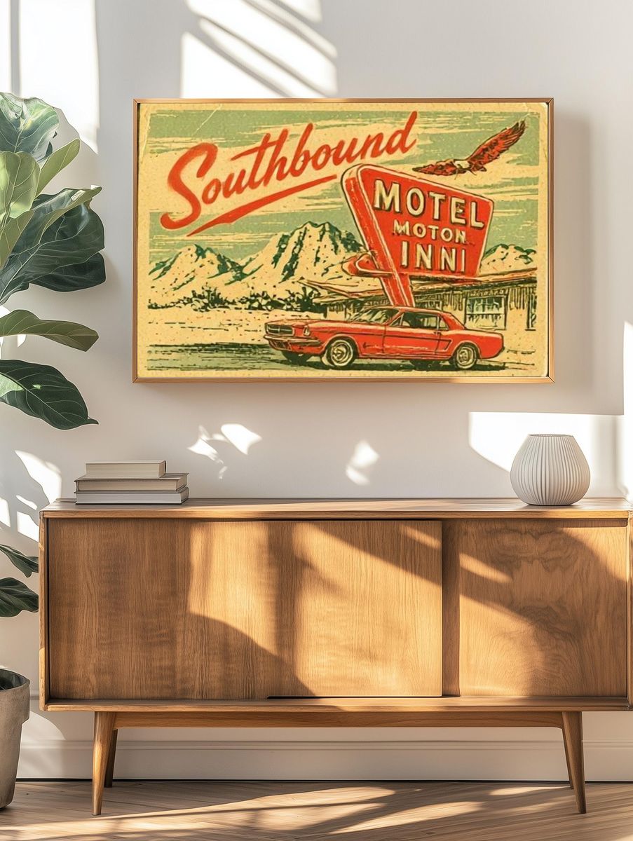 Southbound Motel Retro Travel Poster. — room view 3