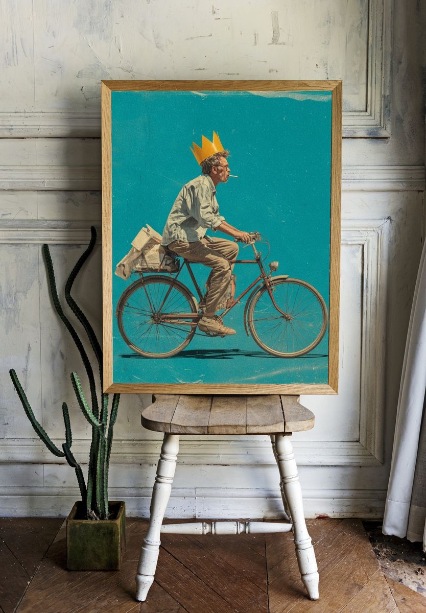 Crowned Cyclist Retro Print room preview