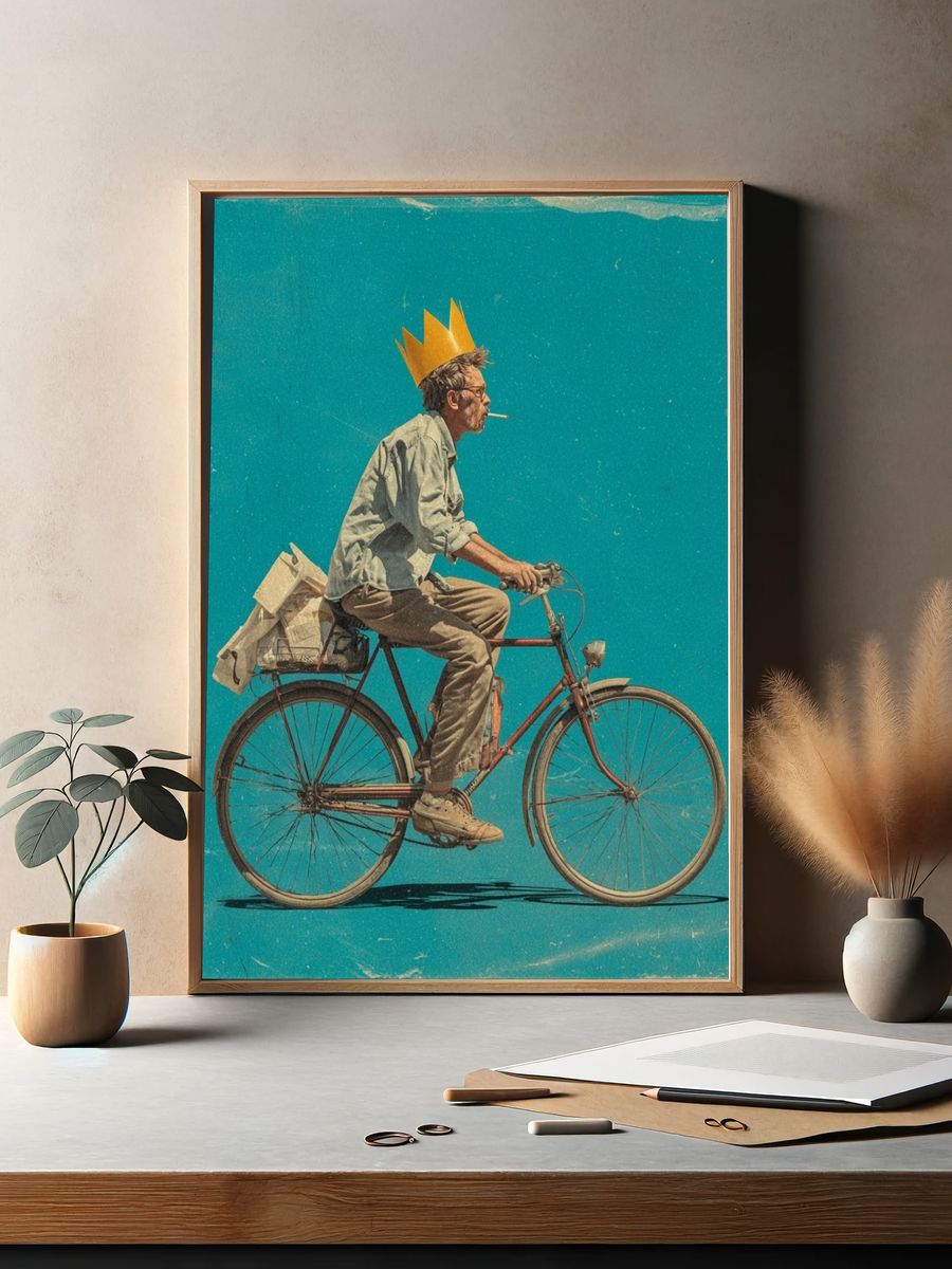 Crowned Cyclist Retro Print. — room view 2