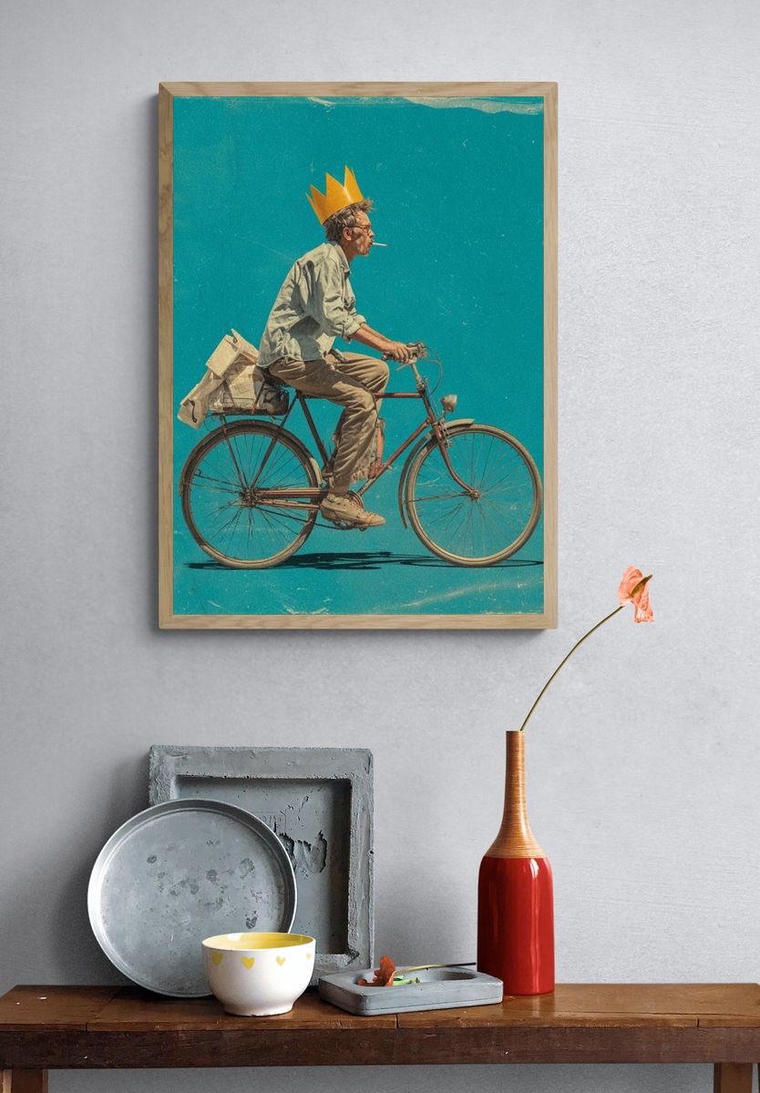 Crowned Cyclist Retro Print. — room view 3
