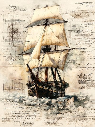 Vintage Sailing Ship Illustration Poster.