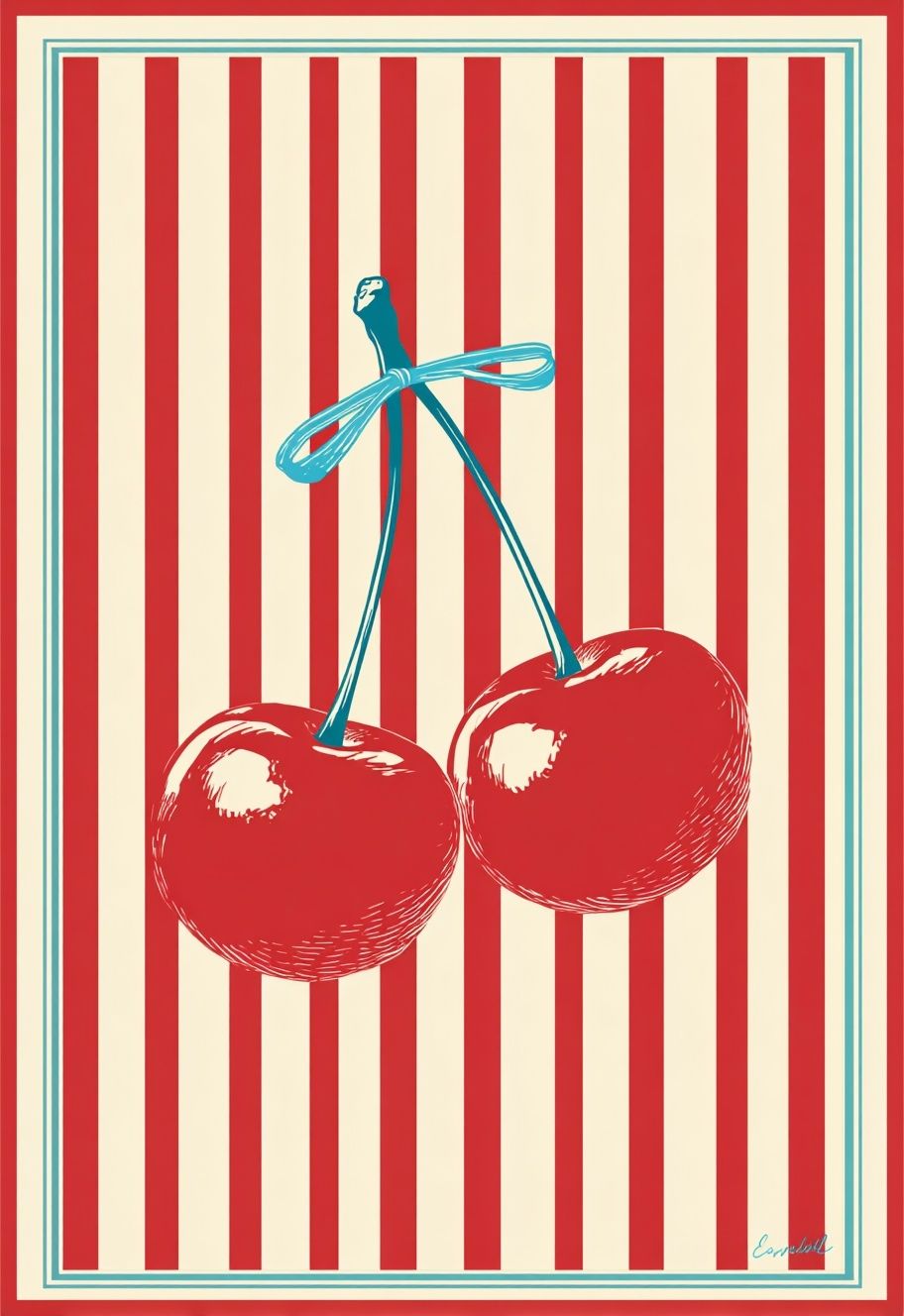 Cherry Stripe Vintage Print. poster detail