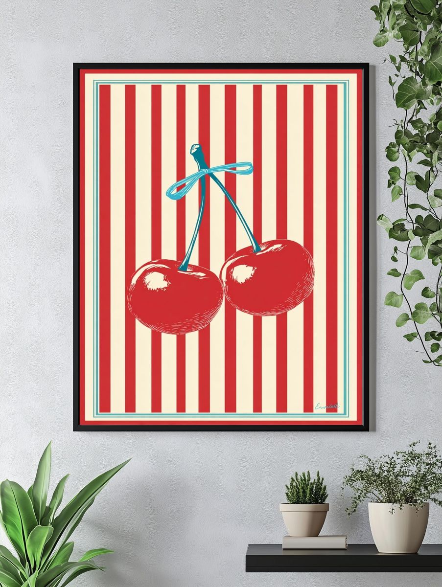 Cherry Stripe Vintage Print. — room view 4