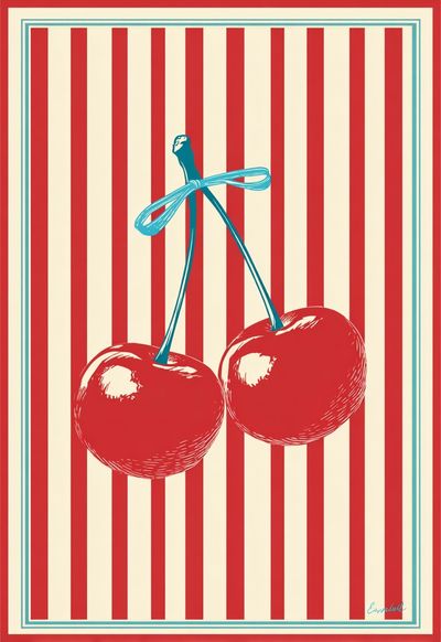 Cherry Stripe Vintage Print. poster