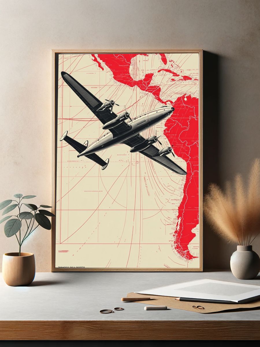 Vintage Airplane Route Map Poster. — room view 2