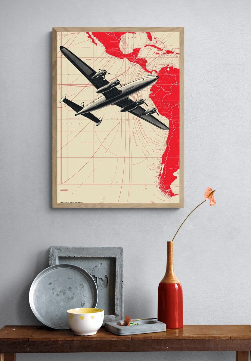 Vintage Airplane Route Map Poster. — room view 3