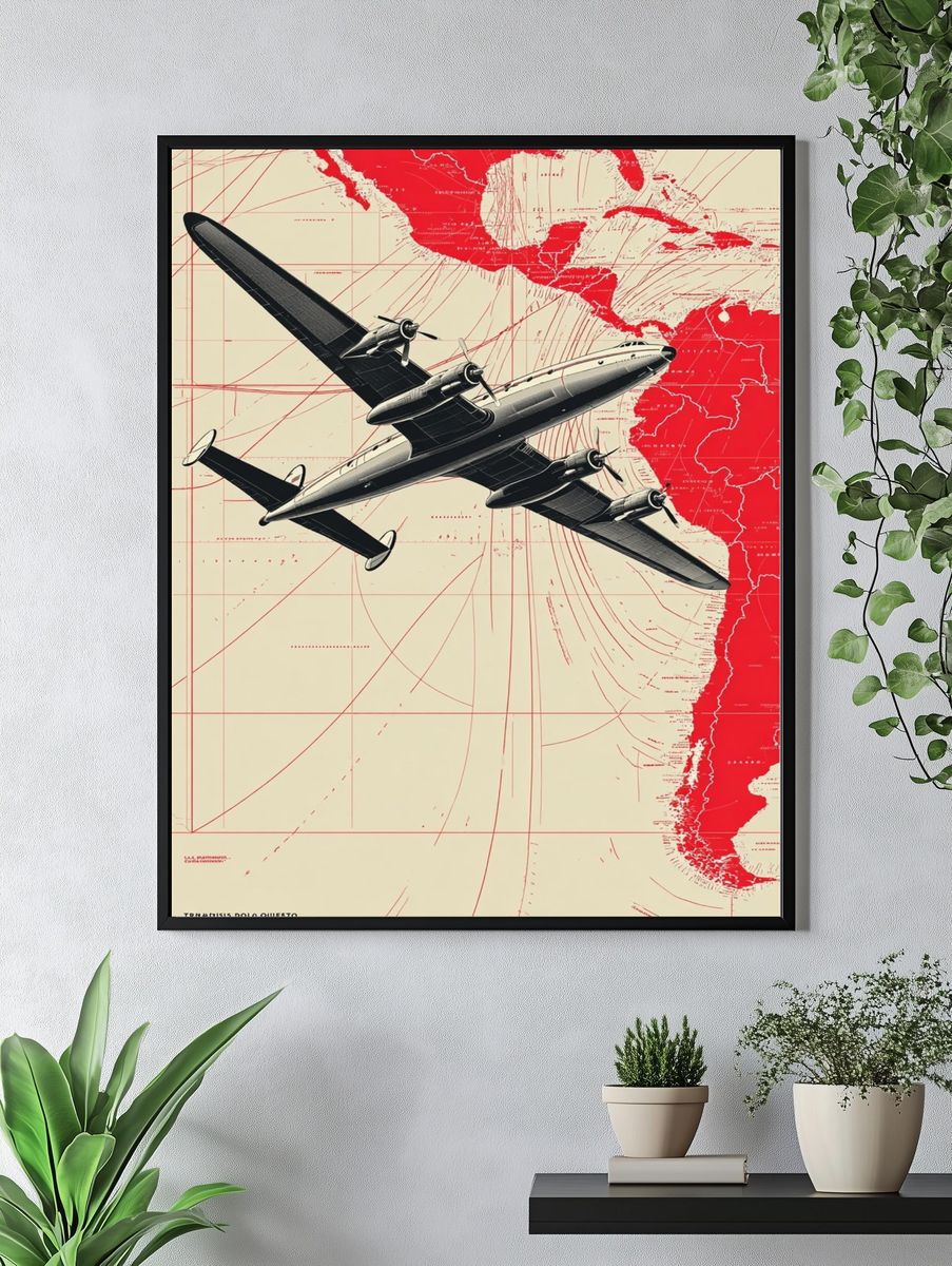 Vintage Airplane Route Map Poster. — room view 4