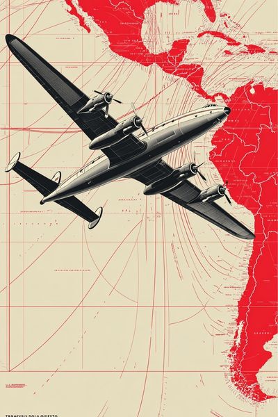 Vintage Airplane Route Map Poster.