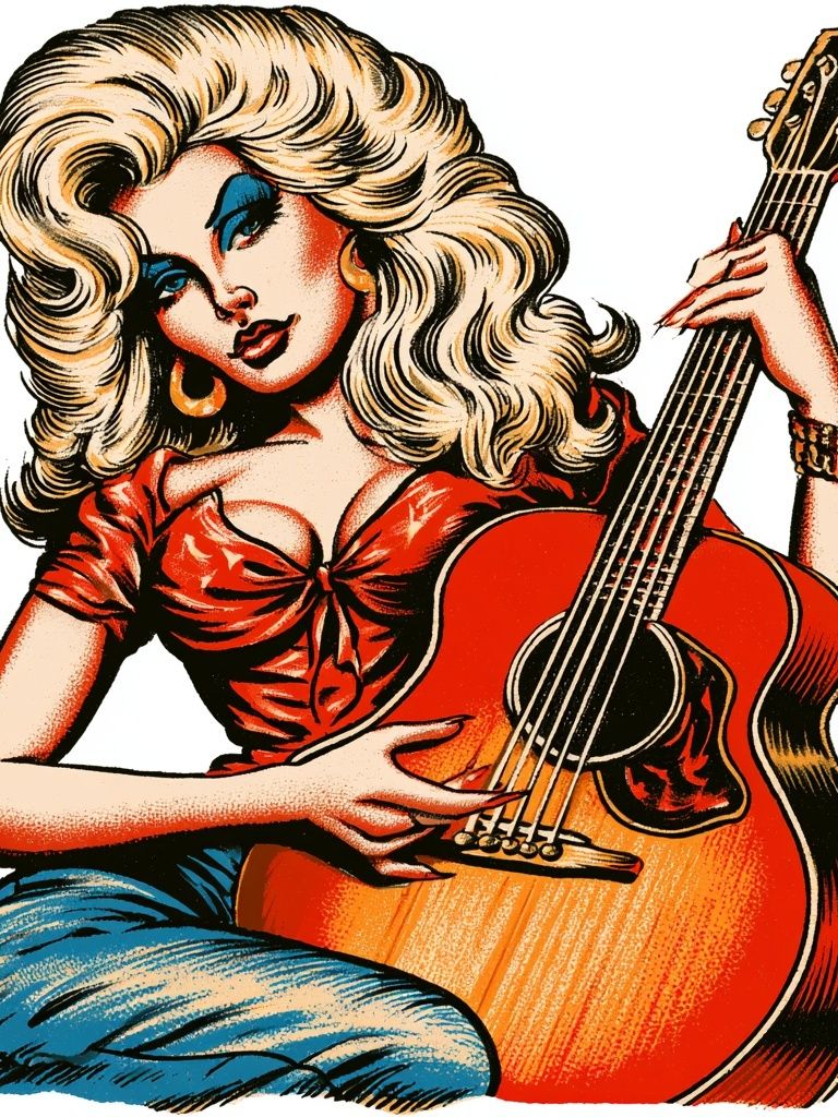 Retro Guitar Girl Vintage Poster. poster detail