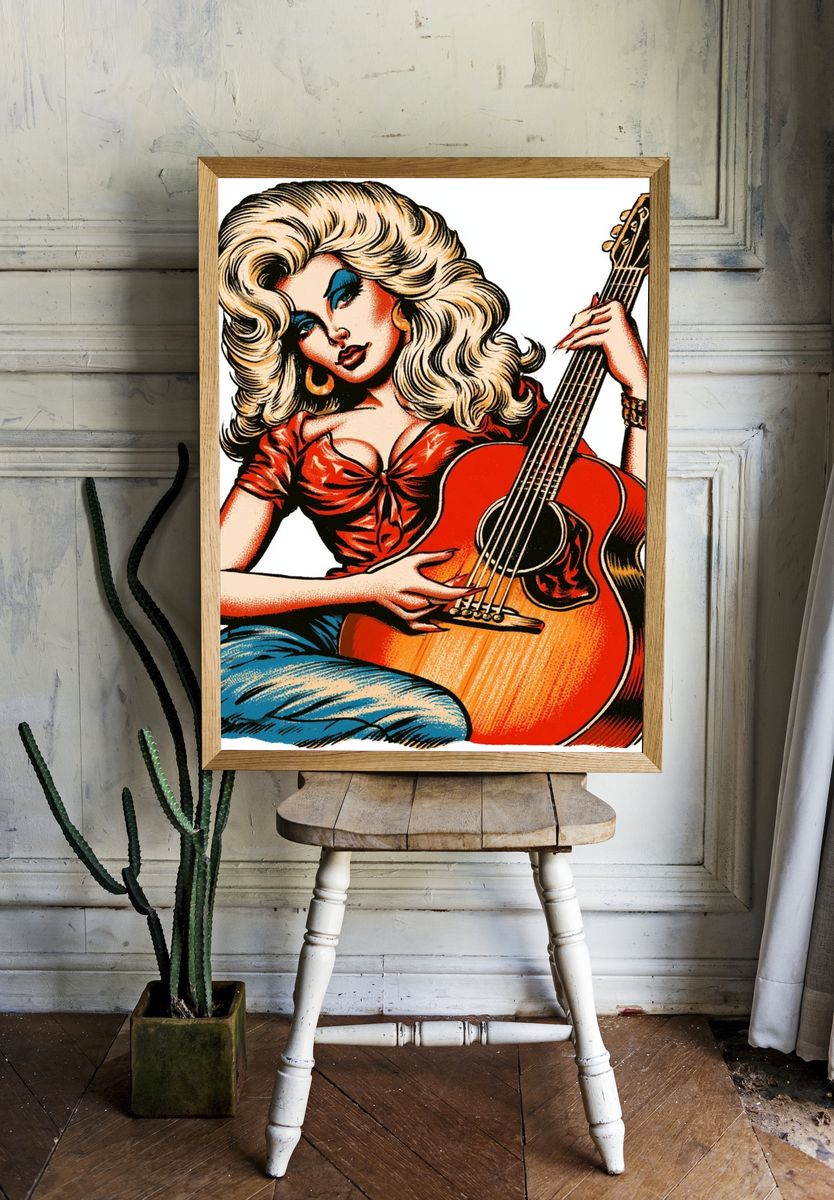 Retro Guitar Girl Vintage Poster. — room view 1