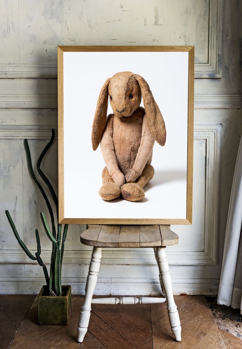 Vintage Fabric Rabbit Portrait Print. — room view 1