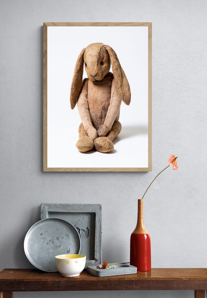 Vintage Fabric Rabbit Portrait Print. — room view 3