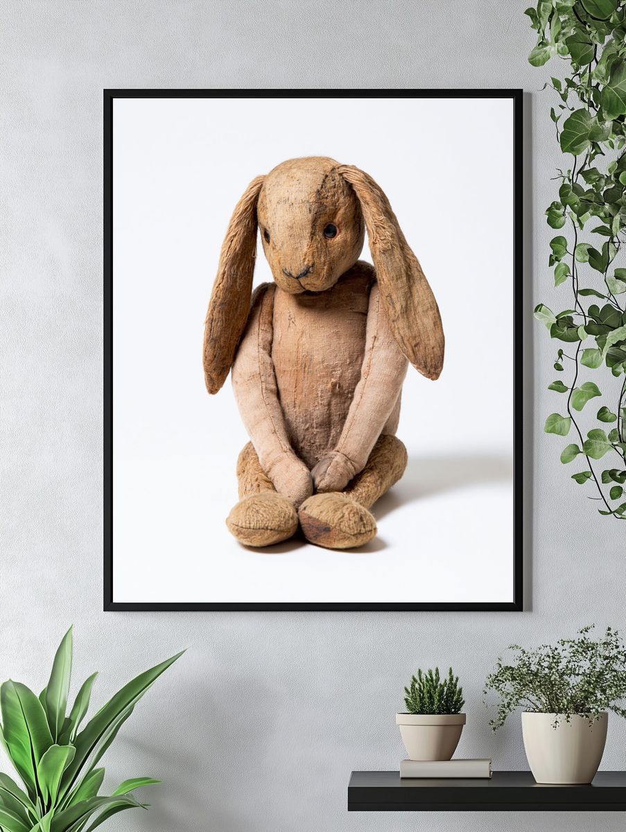 Vintage Fabric Rabbit Portrait Print. — room view 4