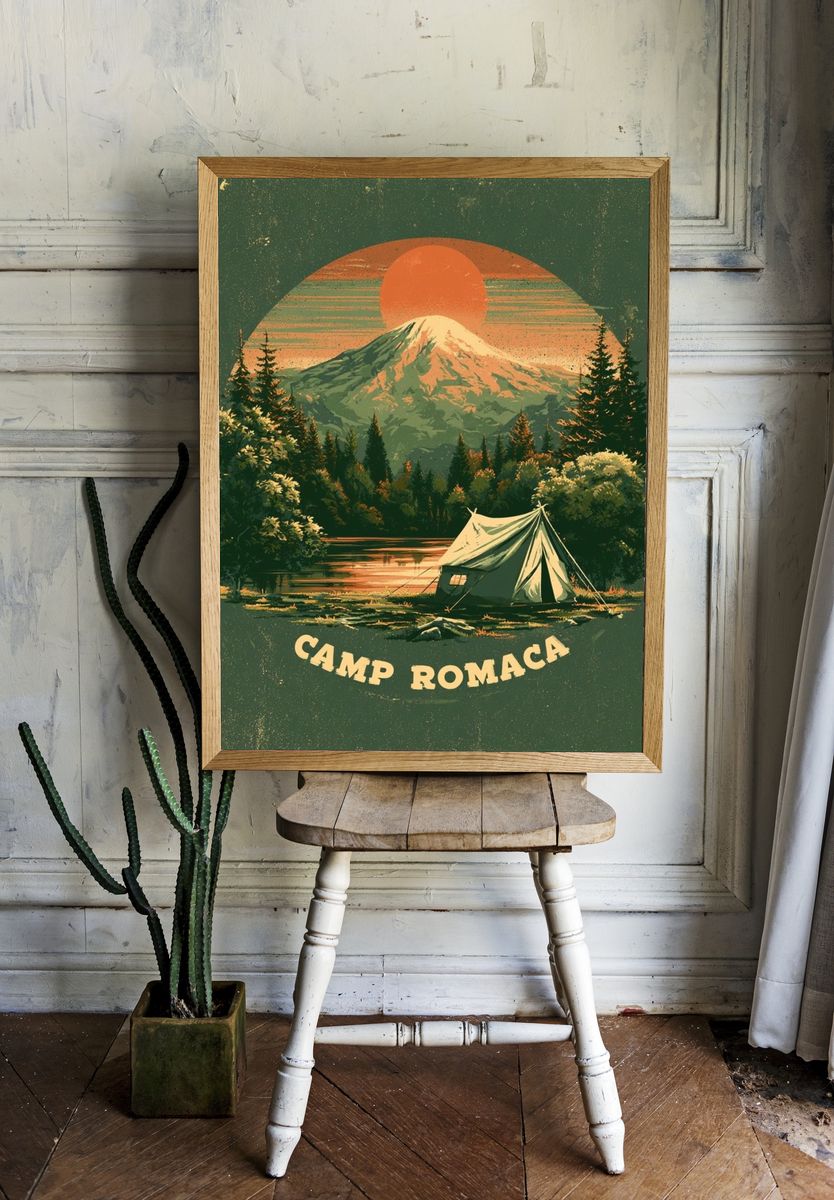 Camp Romaca Vintage Travel Poster. room preview