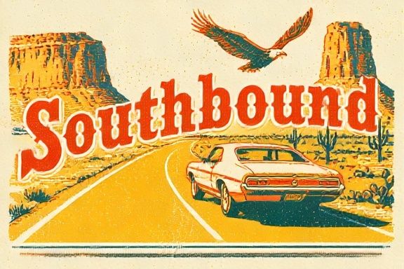 Southbound Retro Travel Poster. poster detail