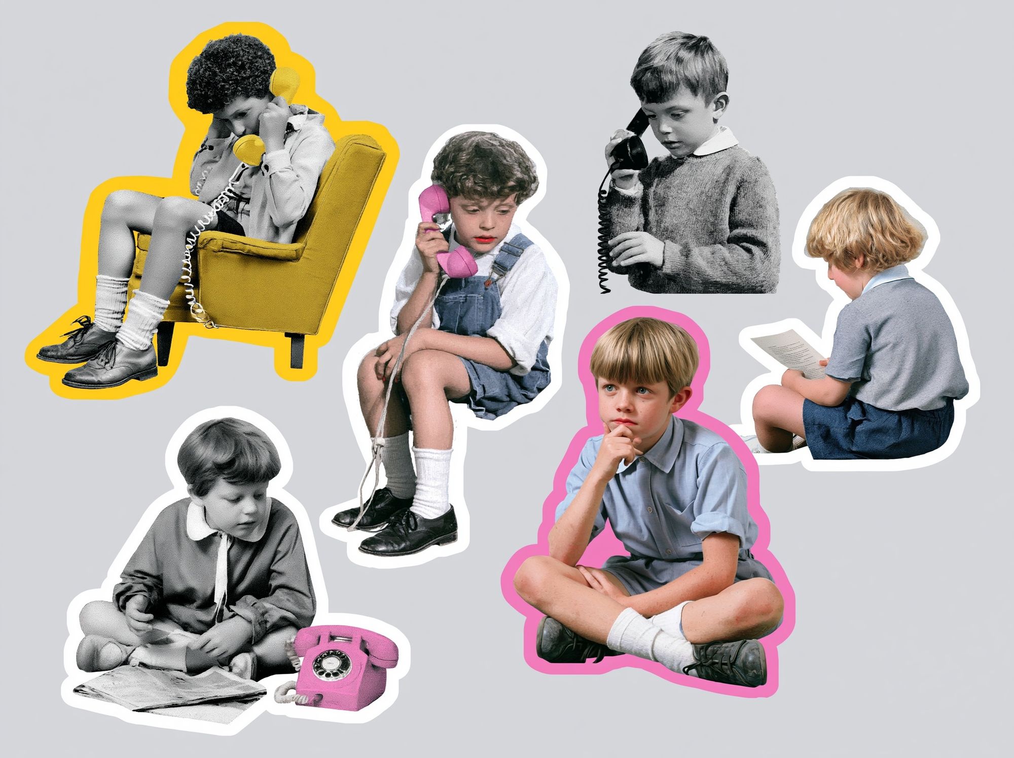 Retro Children with Telephones Poster. poster detail