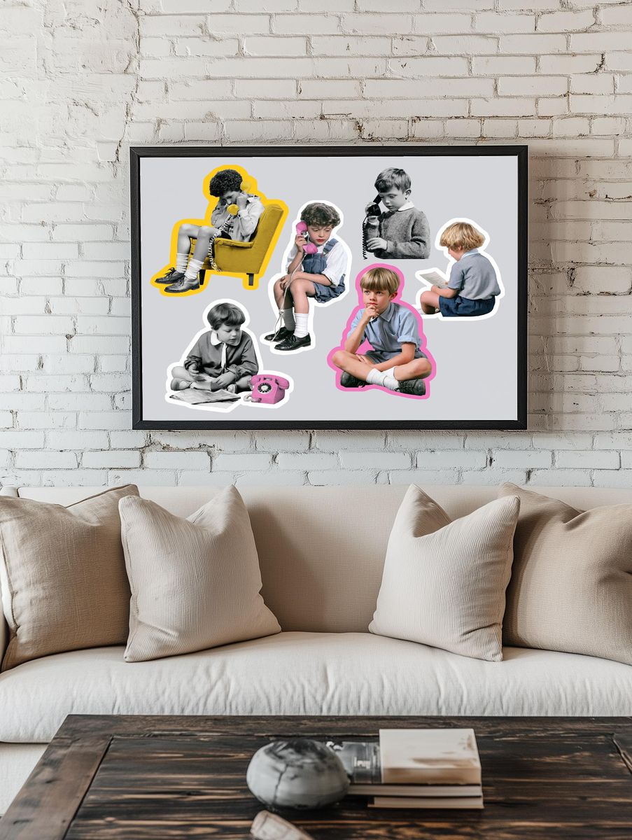 Retro Children with Telephones Poster. room preview