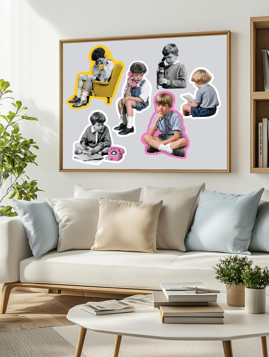 Retro Children with Telephones Poster. — room view 2