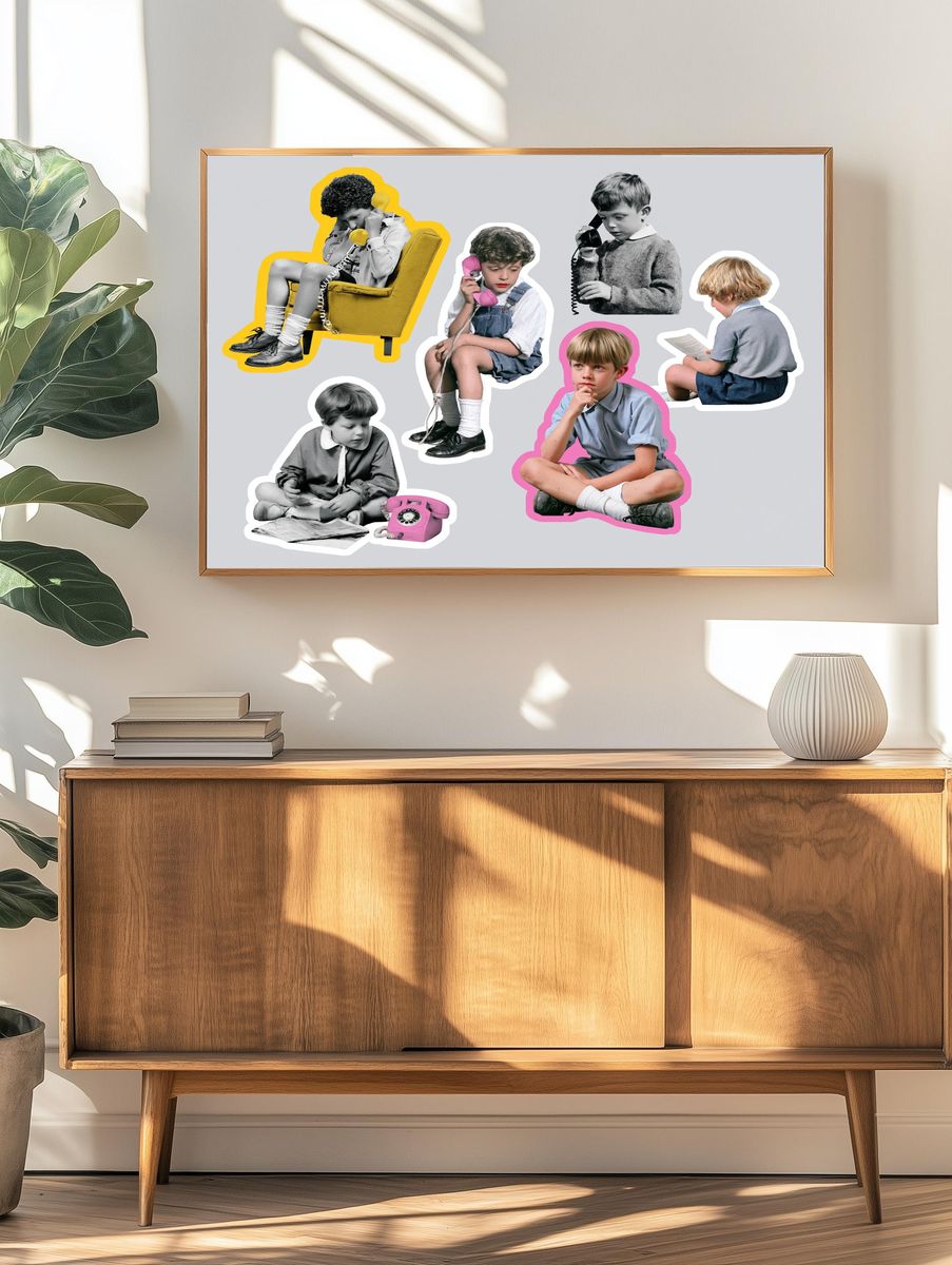 Retro Children with Telephones Poster. — room view 3