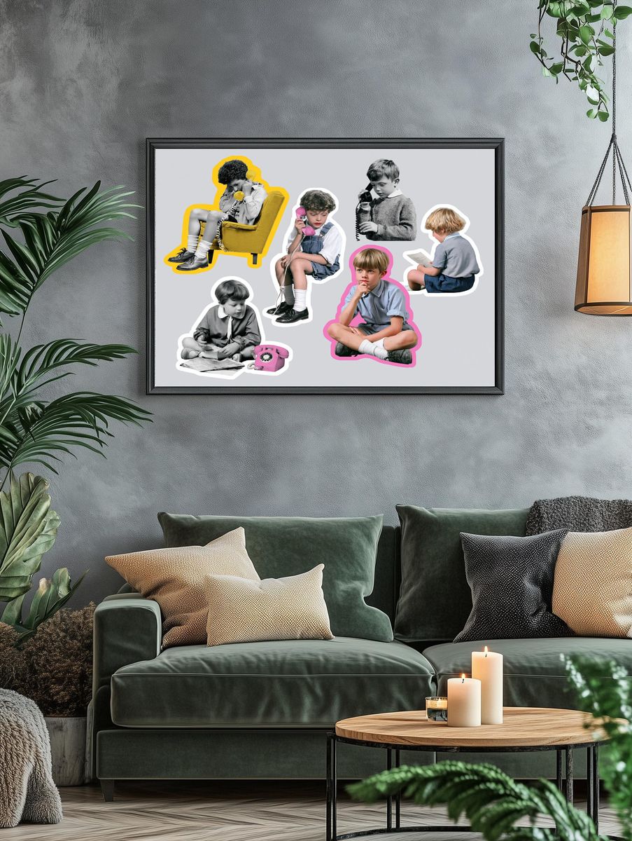 Retro Children with Telephones Poster. — room view 4