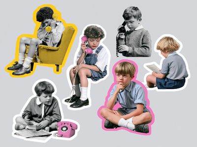 Retro Children with Telephones Poster. poster