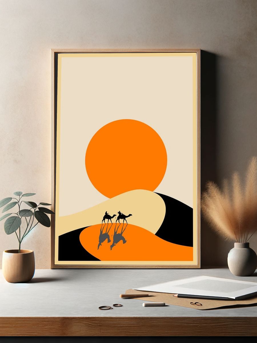 Camel desert background, travel illustration. — room view 2