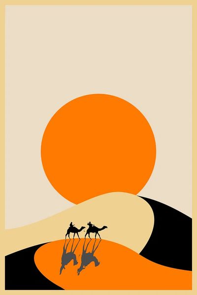 Camel desert background, travel illustration.